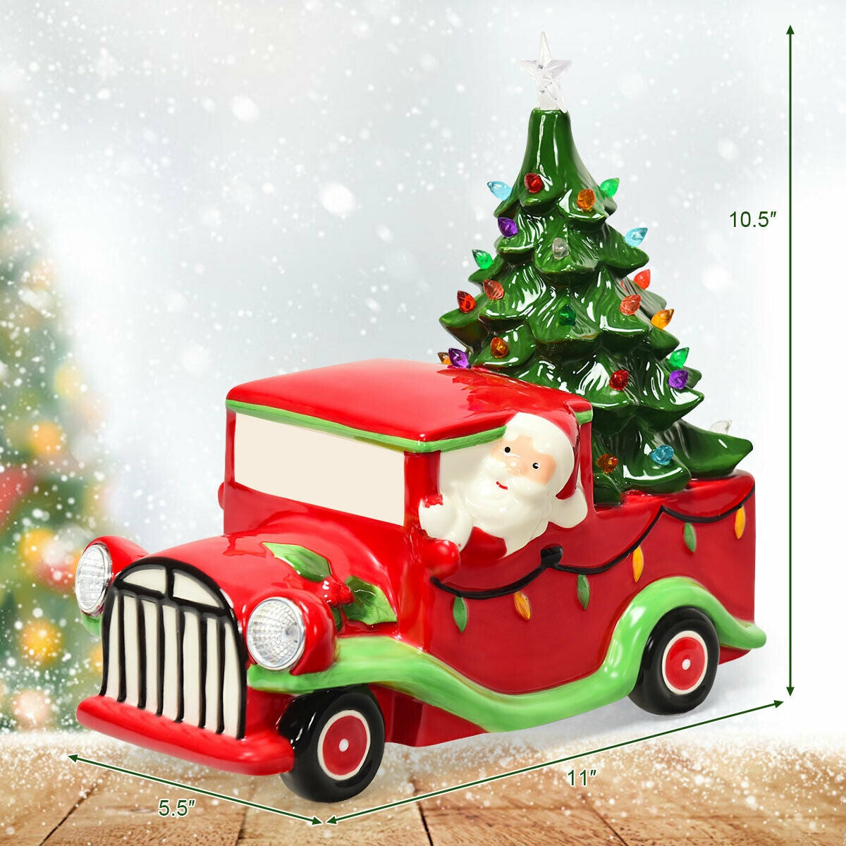 Pre-Lit Vintage Tabletop Ceramic Christmas Tree Truck with Battery