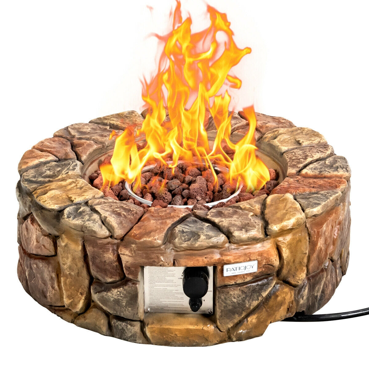 28 Inch Propane Gas Fire Pit Outdoor 40 000 BTU Stone-Brown