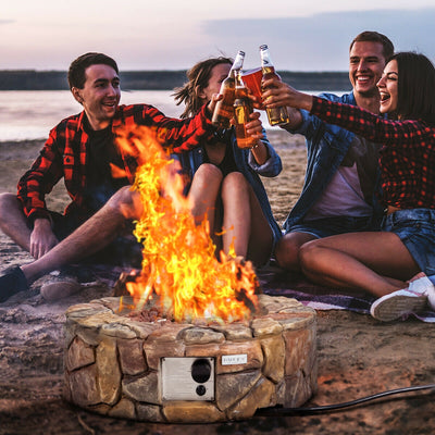 28 Inch Propane Gas Fire Pit Outdoor 40 000 BTU Stone-BrownÂ 