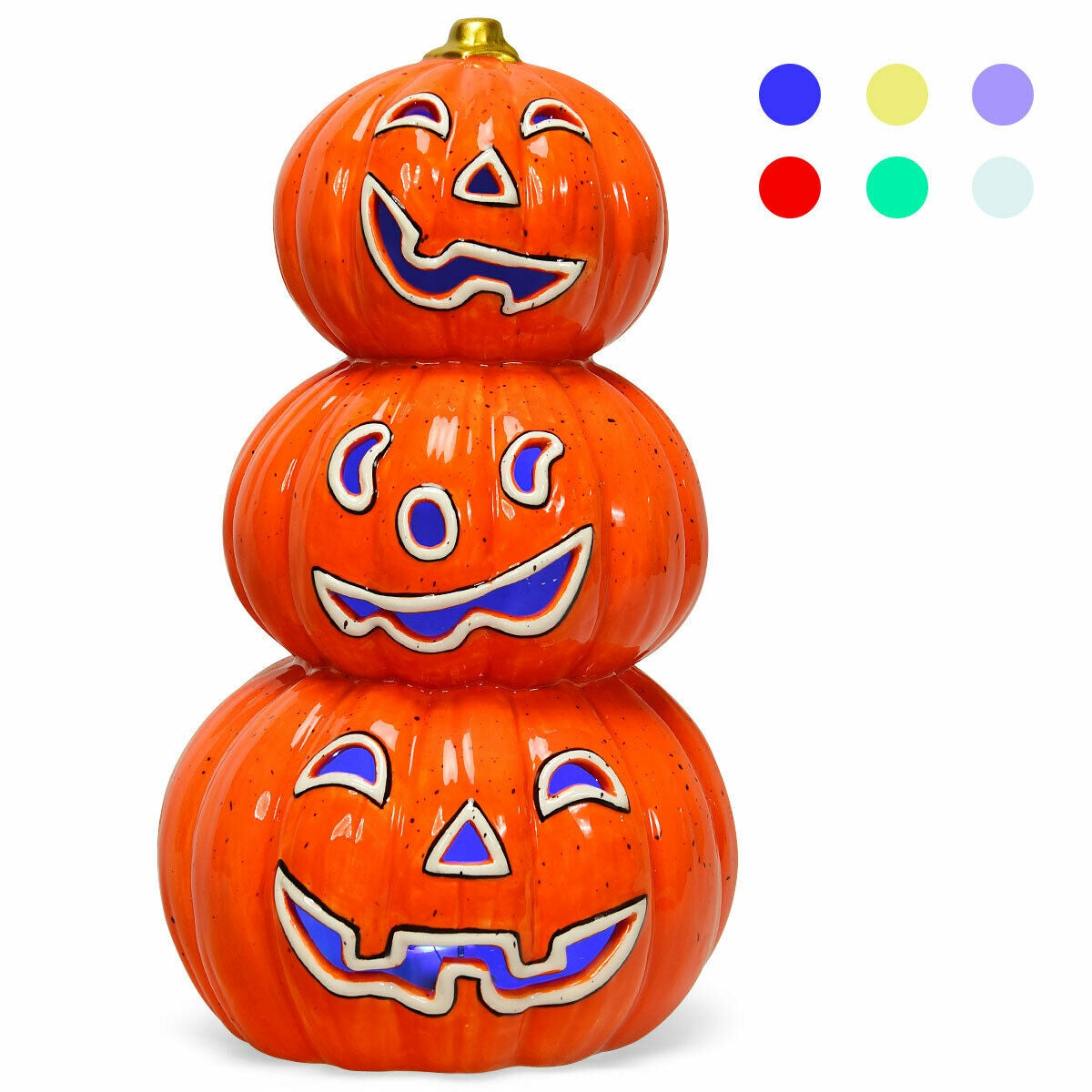 Halloween 3-Tier Color-Changing Lighted Ceramic Pumpkin Lantern