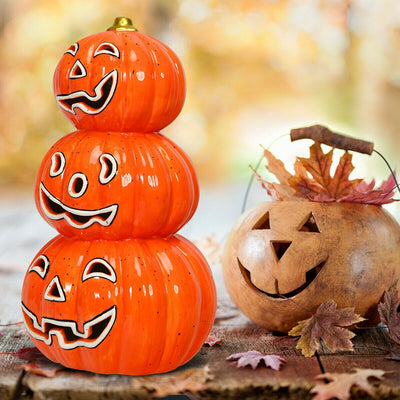Halloween 3-Tier Color-Changing Lighted Ceramic Pumpkin LanternÂ 