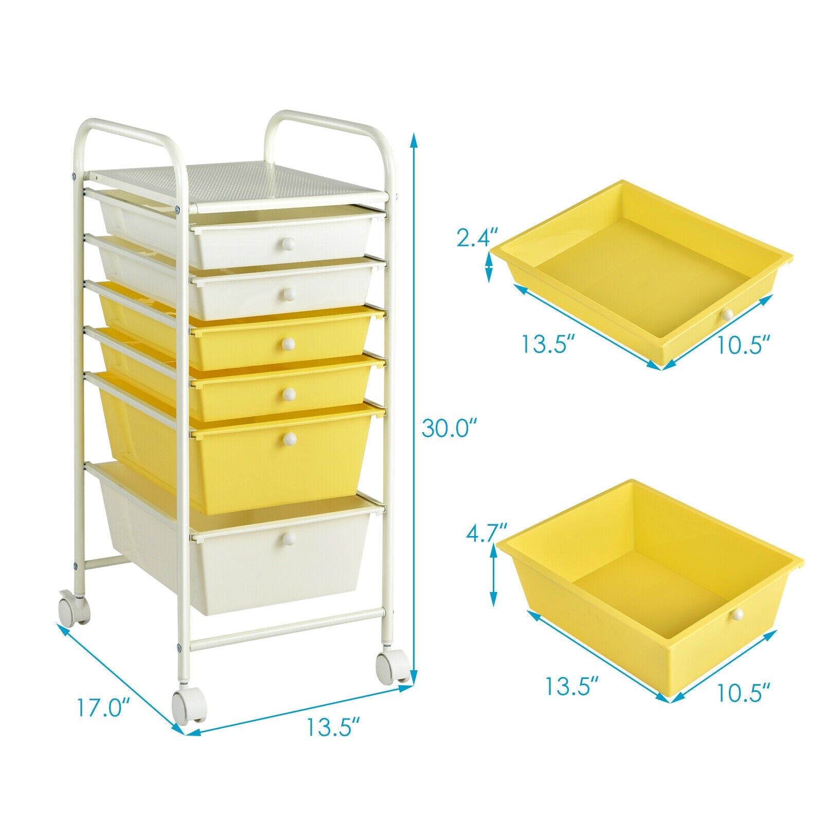 6 Drawers Rolling Storage Cart Organizer-Yellow