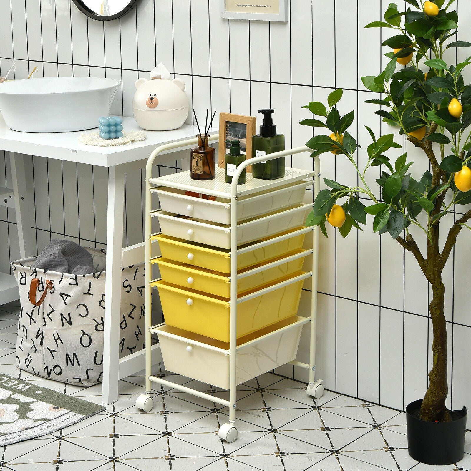 6 Drawers Rolling Storage Cart Organizer-YellowÂ 