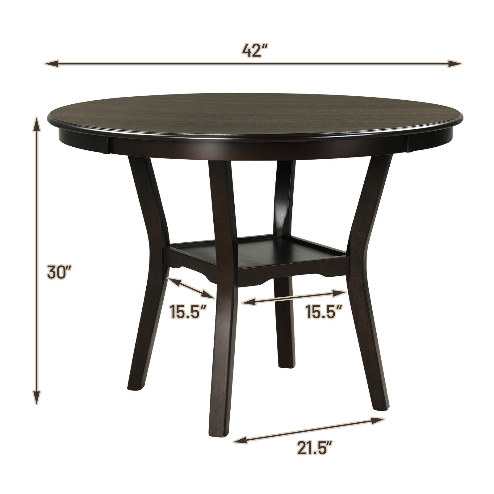 42 Inch 2-Tier Round Dining Table with Storage Shelf