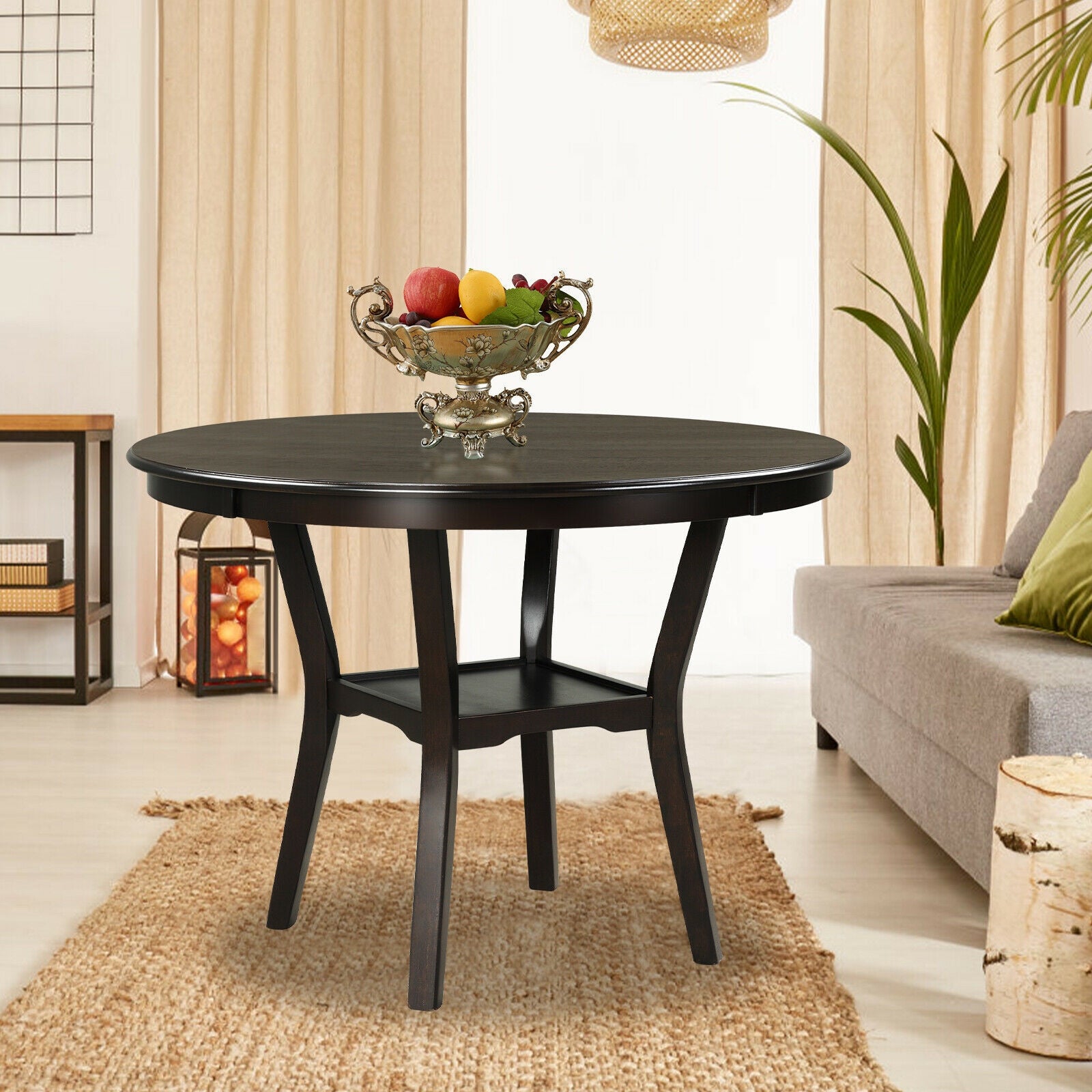 42 Inch 2-Tier Round Dining Table with Storage Shelf