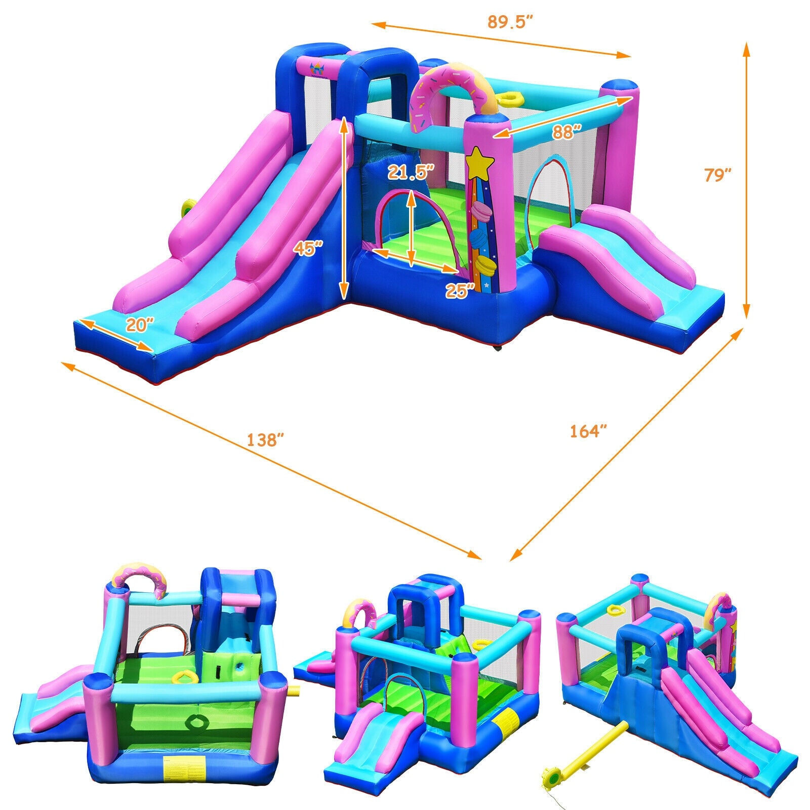 Inflatable Bounce Castle with Dual Slides and Climbing Wall without Blower