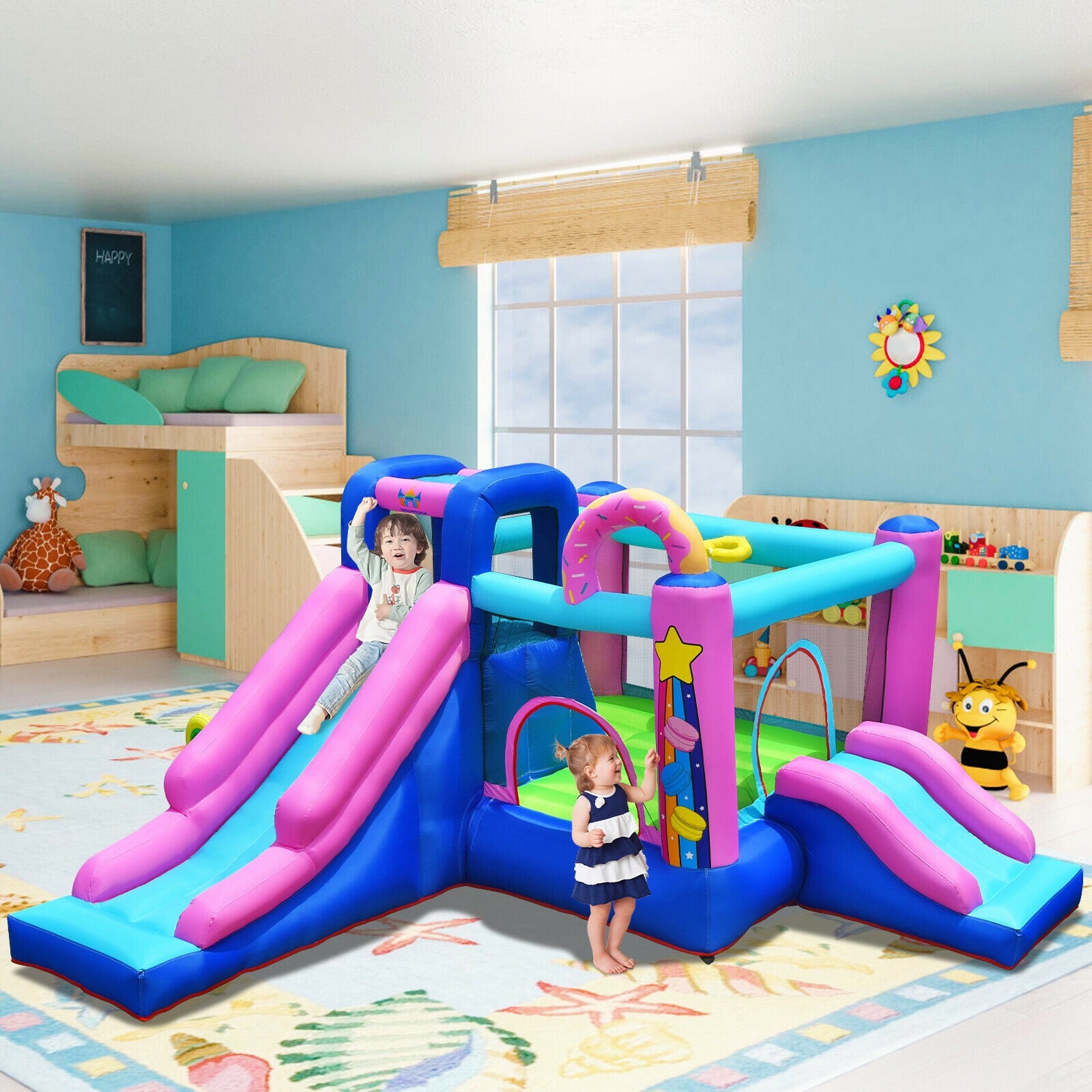 Inflatable Bounce Castle with Dual Slides and Climbing Wall without Blower