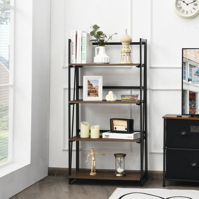 4-Tier Folding Bookshelf No-Assembly Industrial Bookcase Display ShelvesÂ 