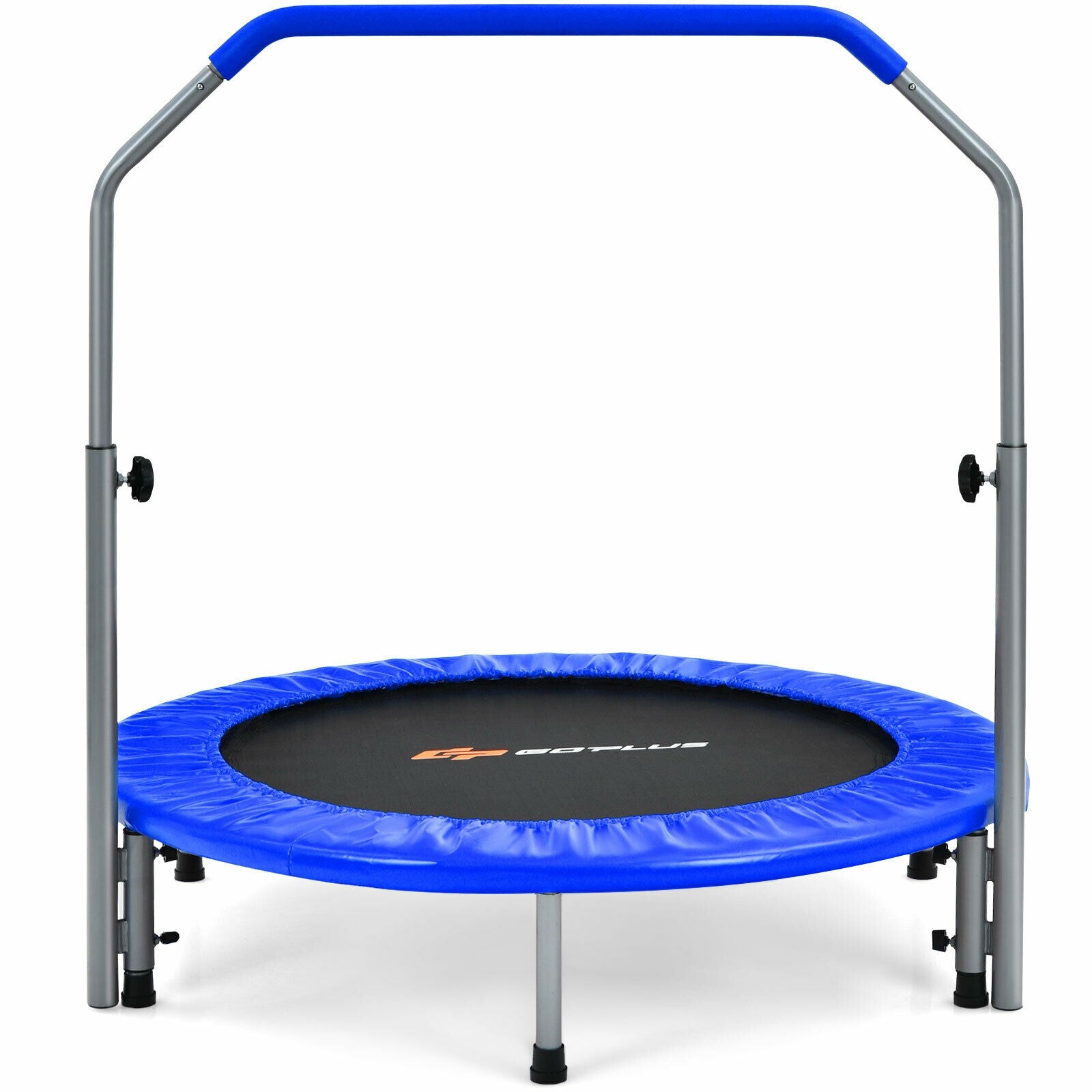 40 Inch Folding Exercise Trampoline Rebounder with 4-Level Handrail Carrying Bag-Blue