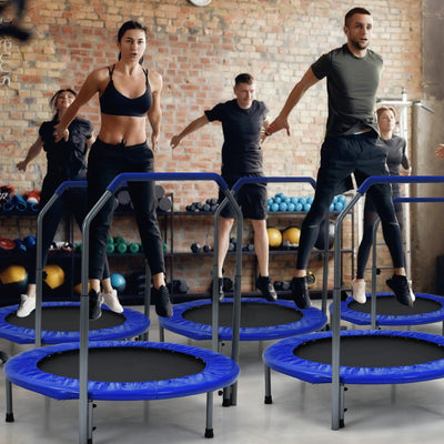 40 Inch Folding Exercise Trampoline Rebounder with 4-Level Handrail Carrying Bag-BlueÂ 