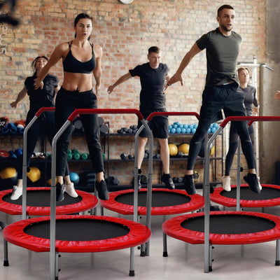 40 Inch Folding Exercise Trampoline Rebounder with 4-Level Handrail Carrying Bag-RedÂ 