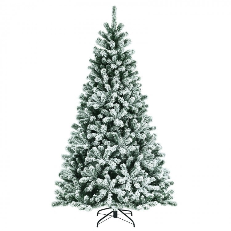 7 Feet Pre-lit Snow Flocked Hinged Christmas Tree with 1116 Tips and Metal Stand-7 ft