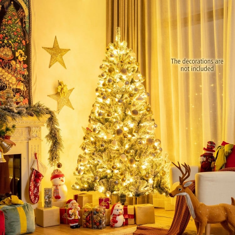 6 Feet Pre-lit Snow Flocked Hinged Christmas Tree with 928 Tips and Metal Stand-6 ft