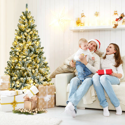 6 Feet Pre-lit Snow Flocked Hinged Christmas Tree with 928 Tips and Metal Stand-6 ftÂ 