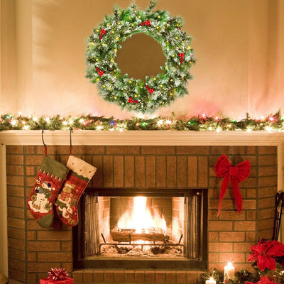 24-Inch Pre-lit Flocked Christmas Spruce Wreath with LED LightsÂ 