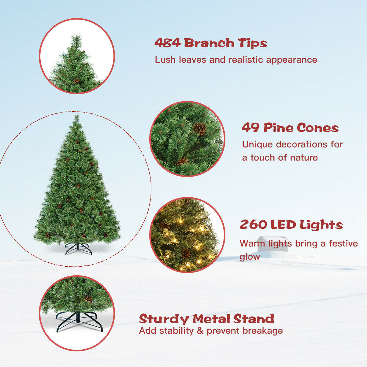 6 Feet Pre-Lit PVC Artificial Carolina Pine Tree with LED Lights