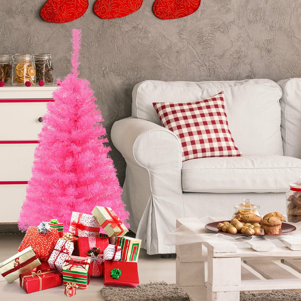 3 ft Premium Artificial Christmas Mini Tree with Stand-Pink