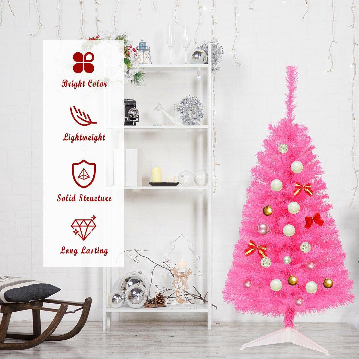 3 ft Premium Artificial Christmas Mini Tree with Stand-Pink