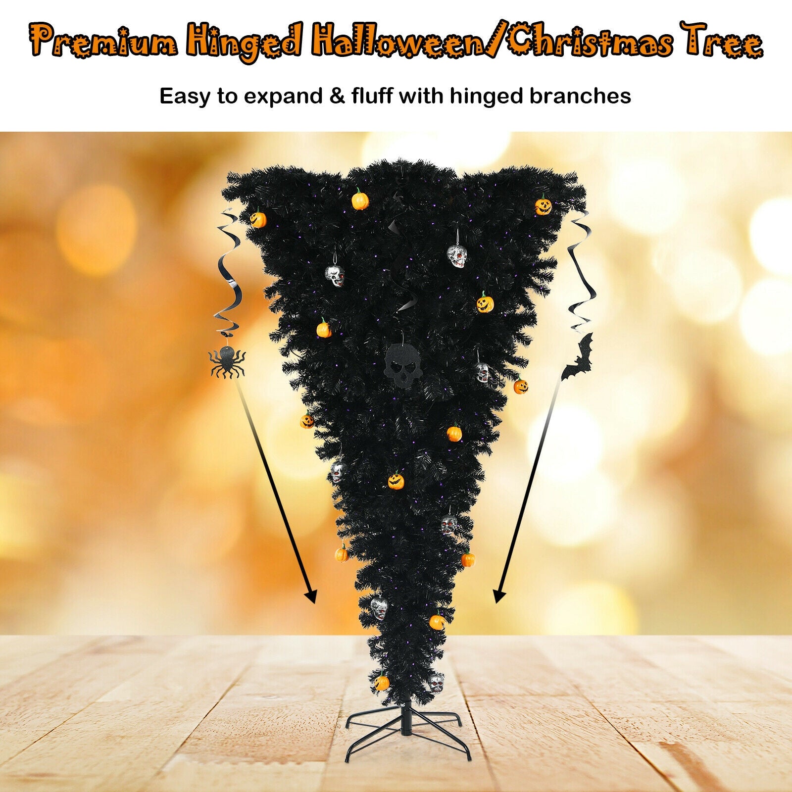 Upside Down 7 Feet Halloween Tree with 400 Purple LED Lights