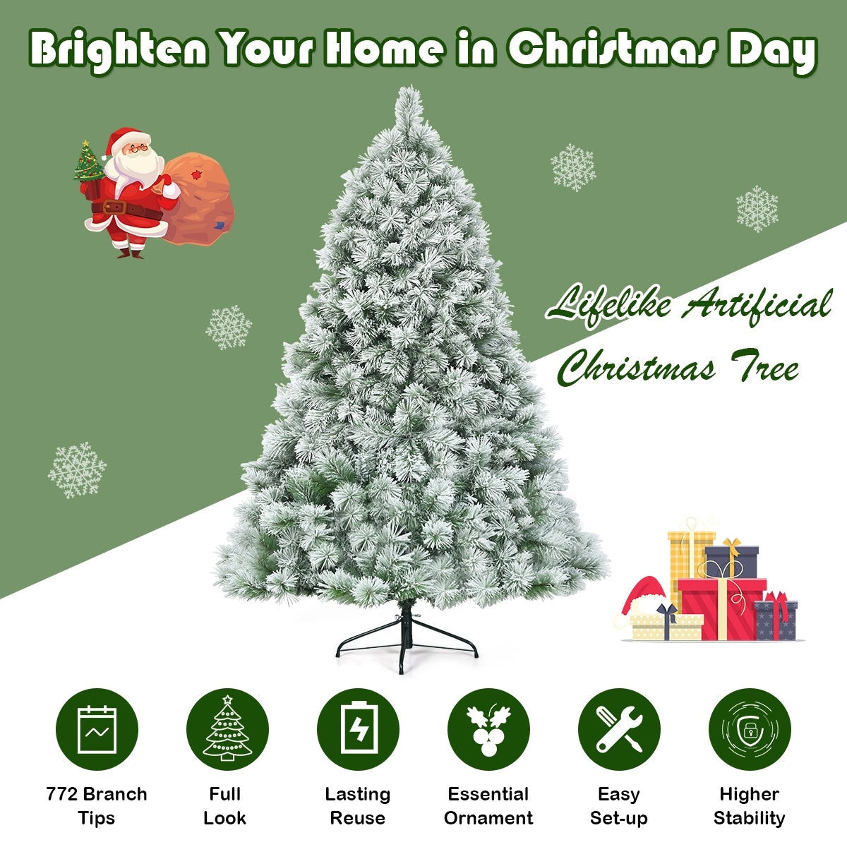 7 Feet Artificial Christmas Tree with Snowy Pine Needles