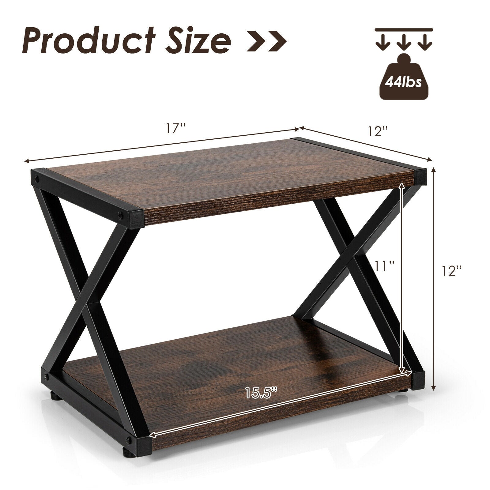 Desktop Printer Stand 2 Tiers Storage Shelves with Anti-Skid Pads Coffee