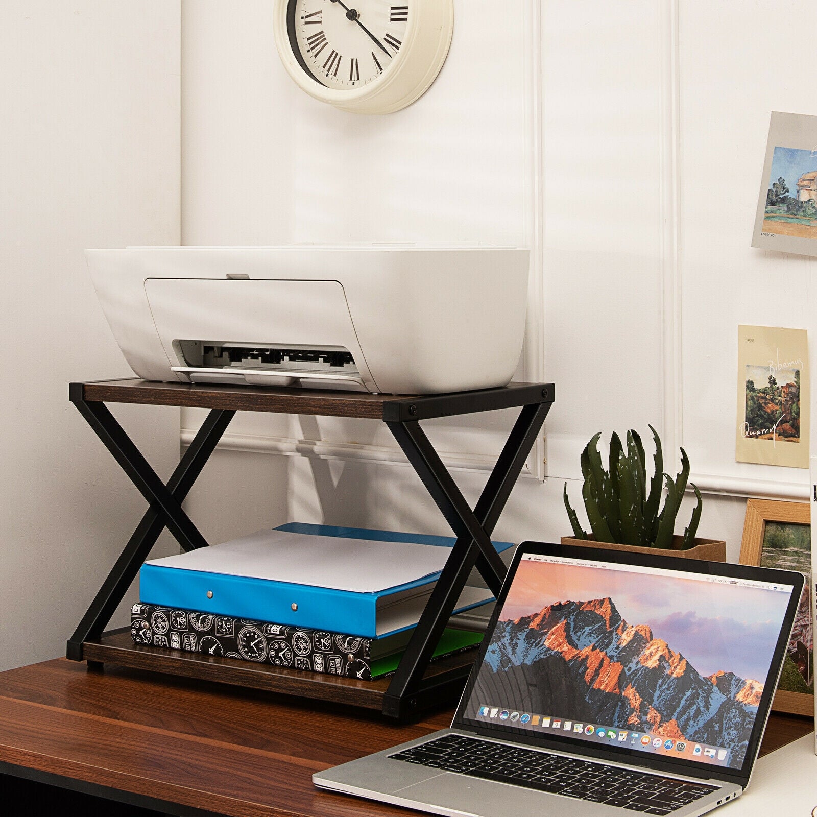 Desktop Printer Stand 2 Tiers Storage Shelves with Anti-Skid Pads CoffeeÂ 