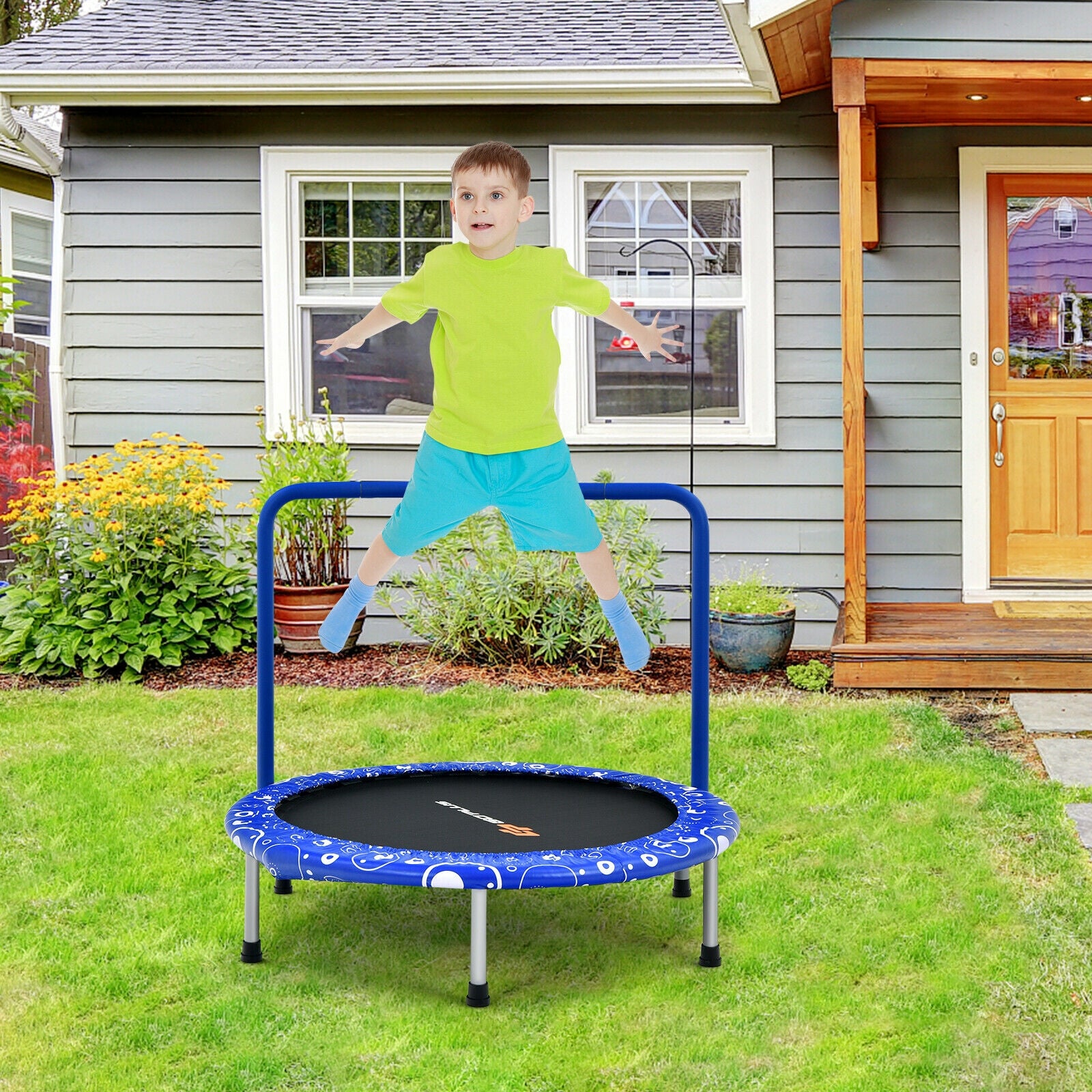 36 Inch Kids Trampoline Mini Rebounder with Full Covered Handrail -Blue