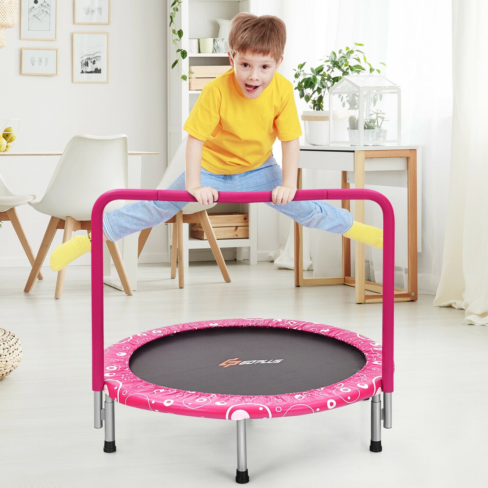 36 Inch Kids Trampoline Mini Rebounder with Full Covered Handrail -Pink