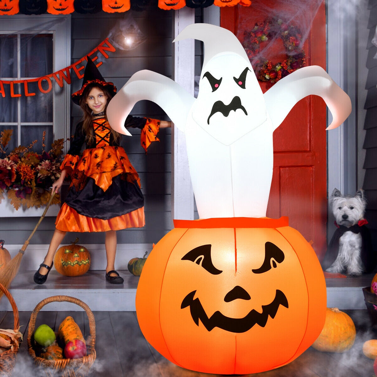 6 Feet Halloween Blow-Up Inflatable Ghost in Pumpkin with LED Light