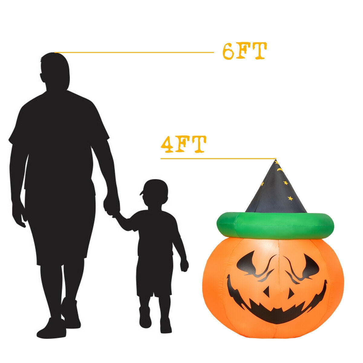 4 Feet Halloween Inflatable LED Pumpkin with Witch Hat