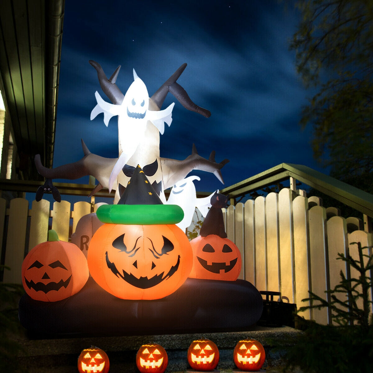 4 Feet Halloween Inflatable LED Pumpkin with Witch Hat