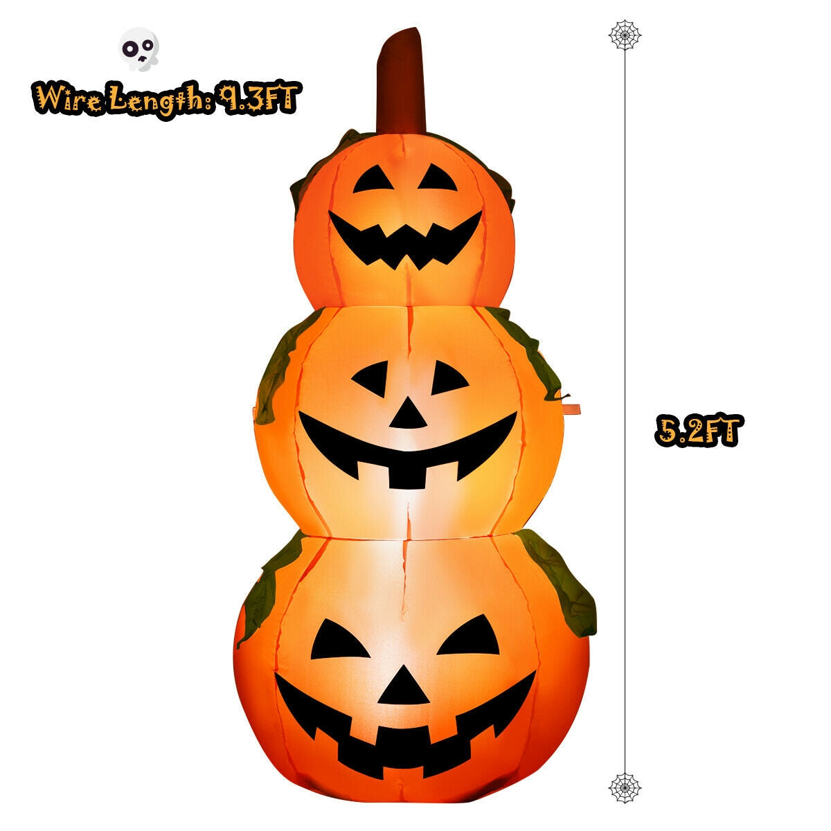 5.2 Feet Halloween Inflatable 3-Pumpkin Stack Ghost 