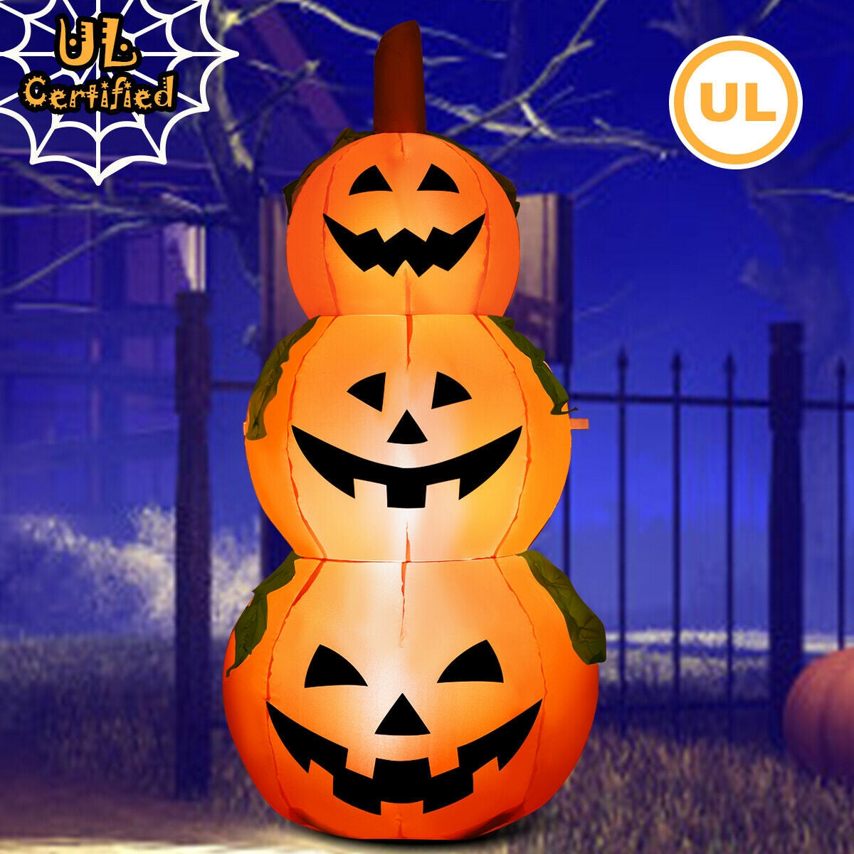 5.2 Feet Halloween Inflatable 3-Pumpkin Stack Ghost 