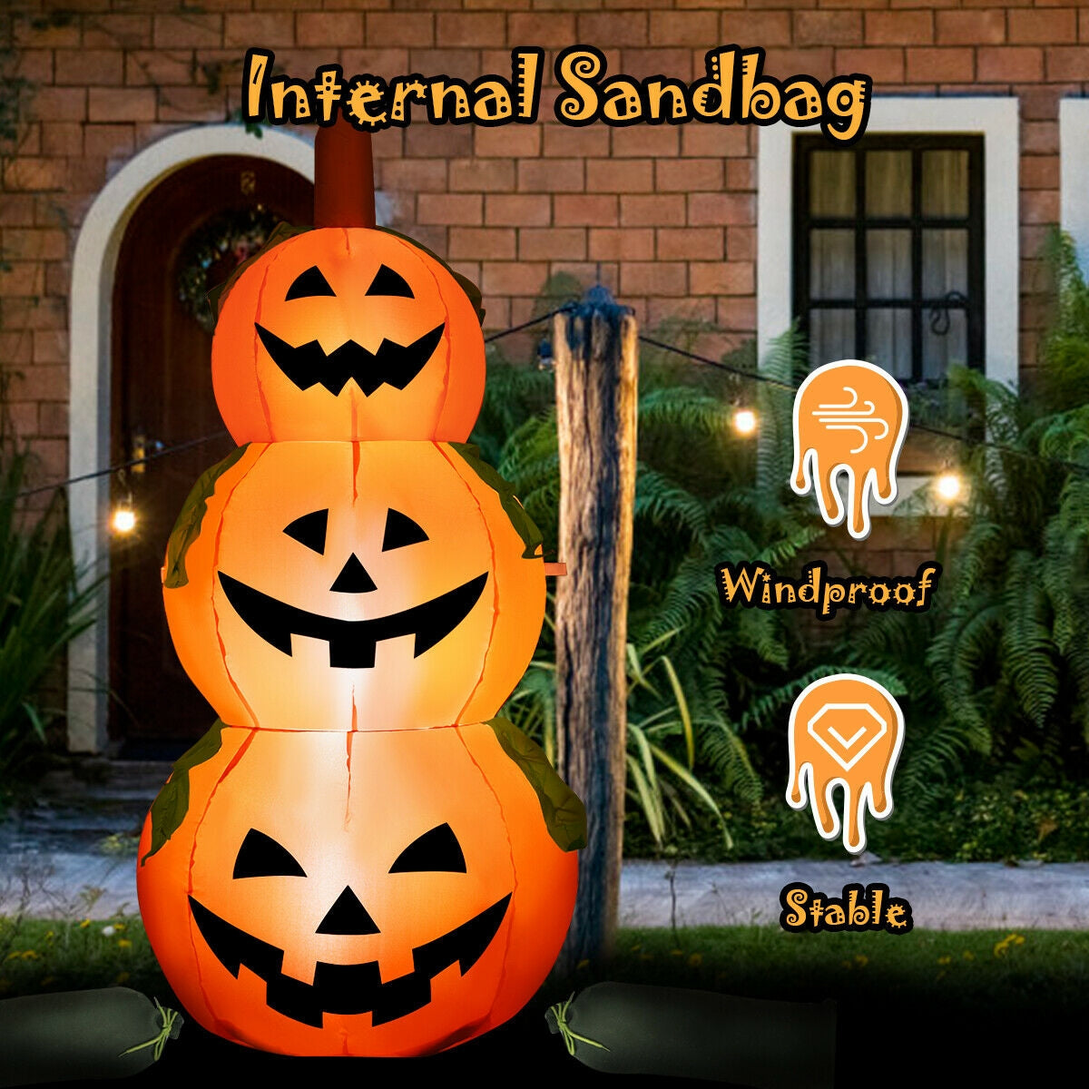 5.2 Feet Halloween Inflatable 3-Pumpkin Stack Ghost 