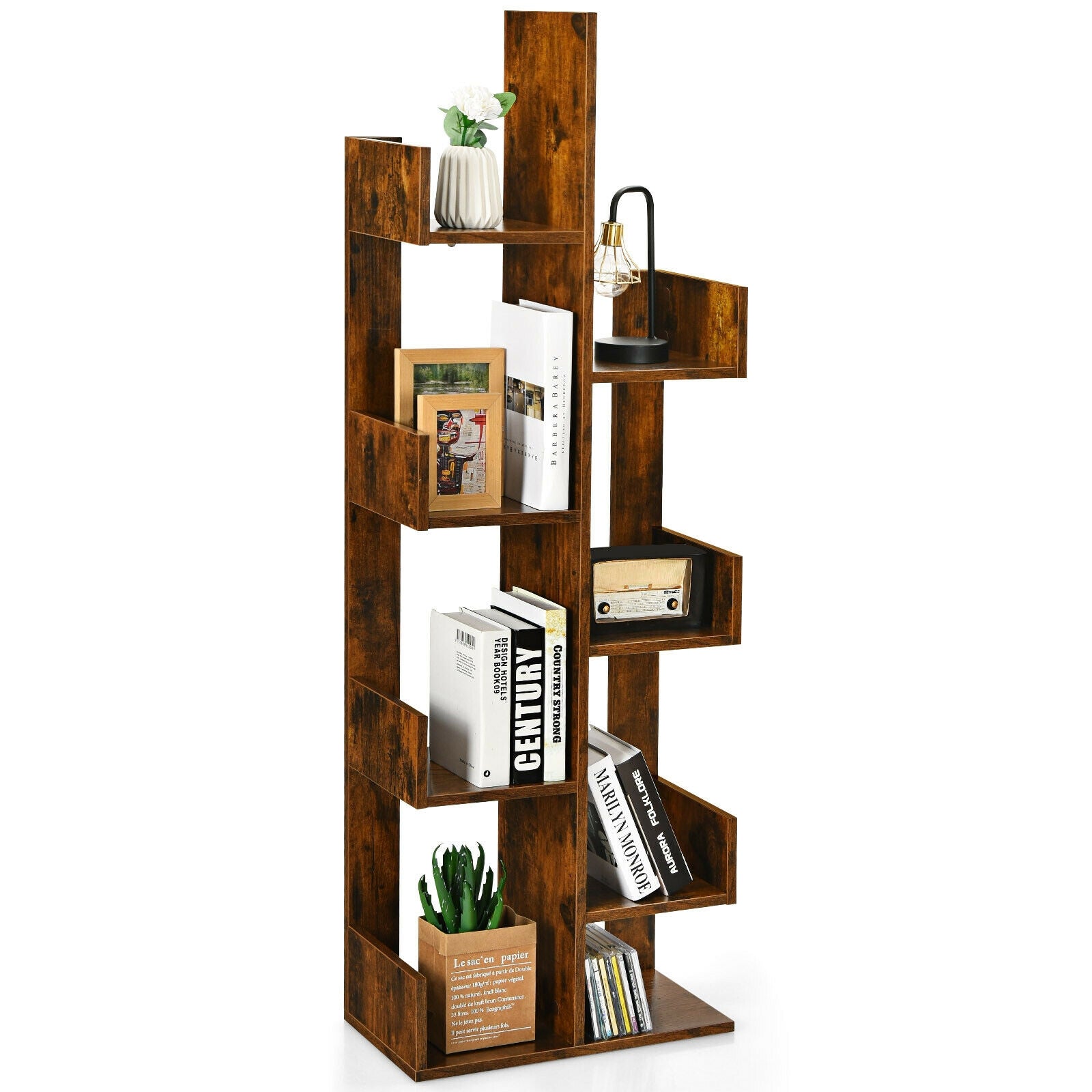 8-Tier Bookshelf Bookcase with 8 Open Compartments Space-Saving Storage Rack -Coffee