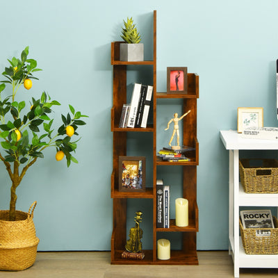 8-Tier Bookshelf Bookcase with 8 Open Compartments Space-Saving Storage Rack -CoffeeÂ 