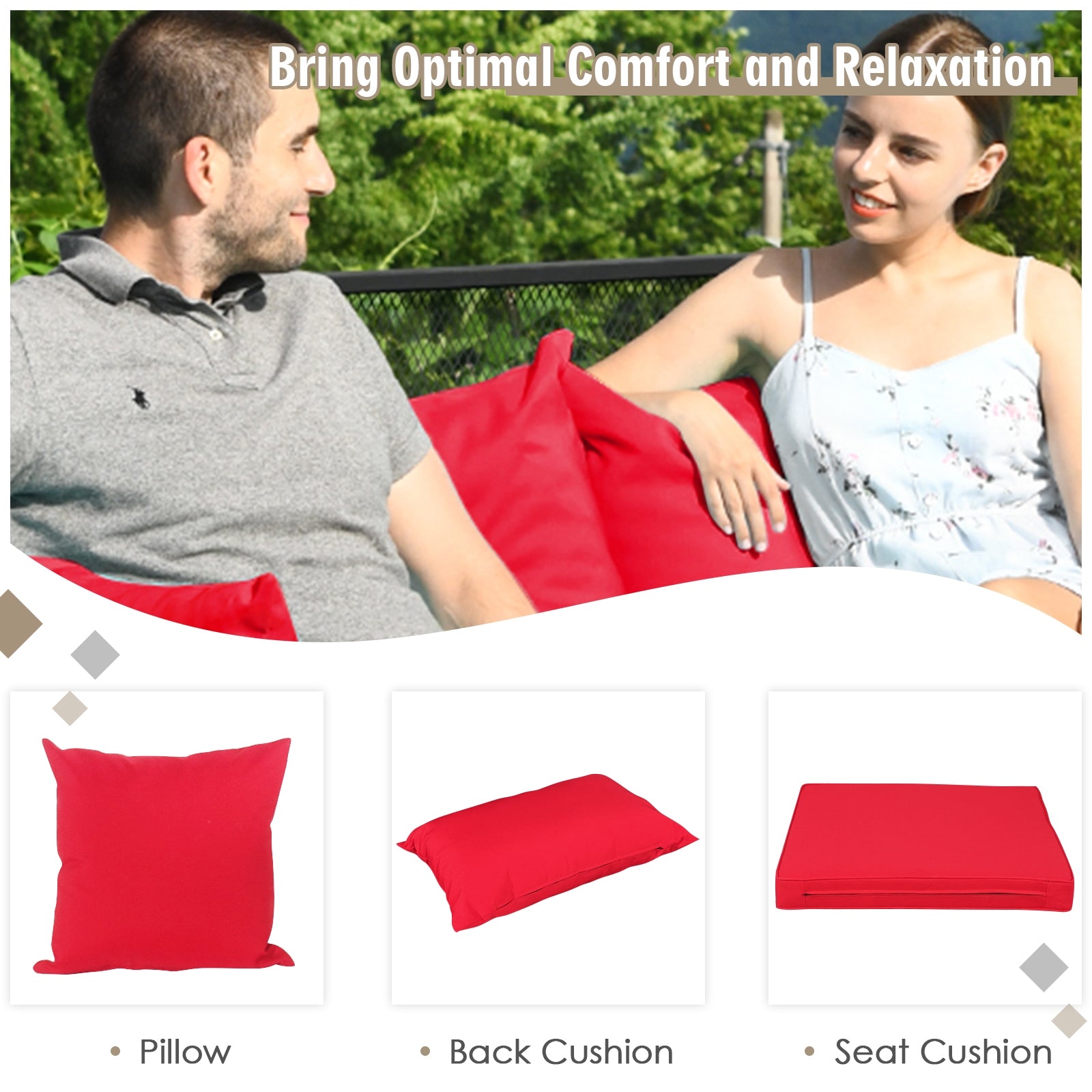 7 Pieces Patio Rattan Furniture Set Sectional Sofa Garden Cushion-Red