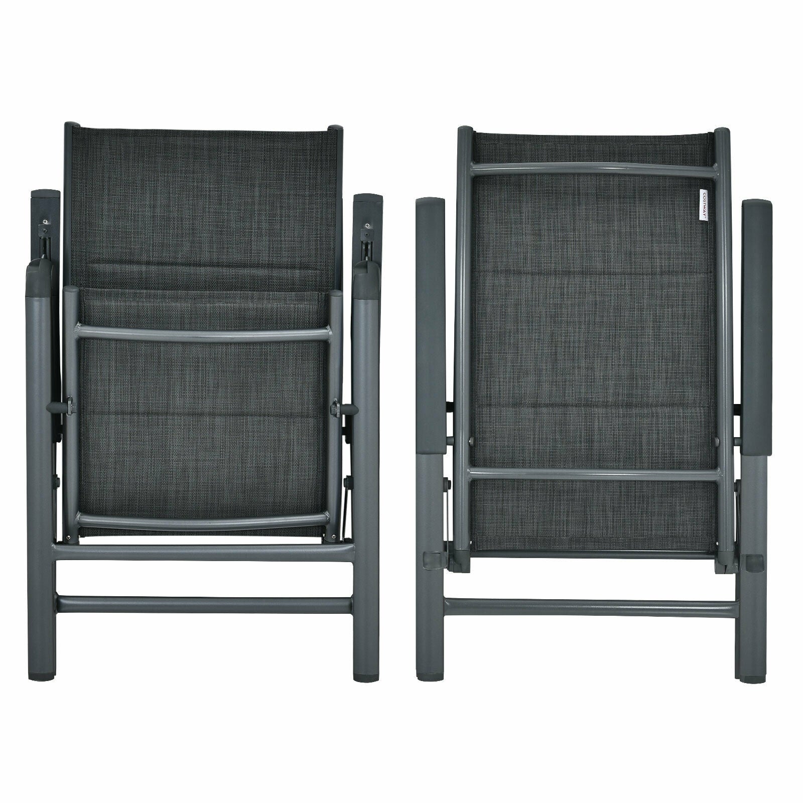 2 Pieces Patio Folding Dining Chairs Aluminum Padded Adjustable Back-Gray