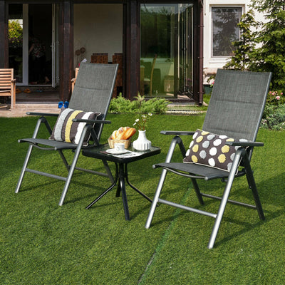 2 Pieces Patio Folding Dining Chairs Aluminum Padded Adjustable Back-GrayÂ 
