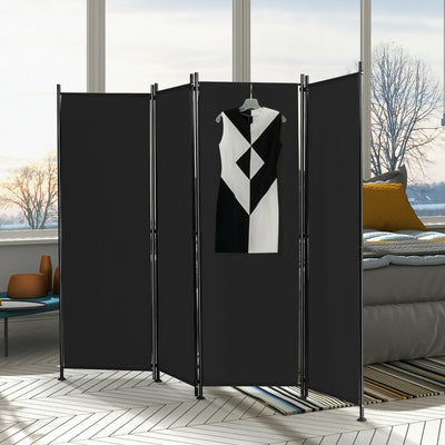 4-Panel Room Divider Folding Privacy Screen-BlackÂ 