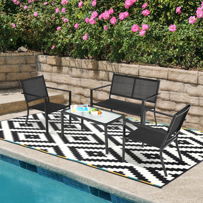 4 PCS Patio Furniture Set Sofa Coffee Table Steel Frame Garden-GrayÂ 