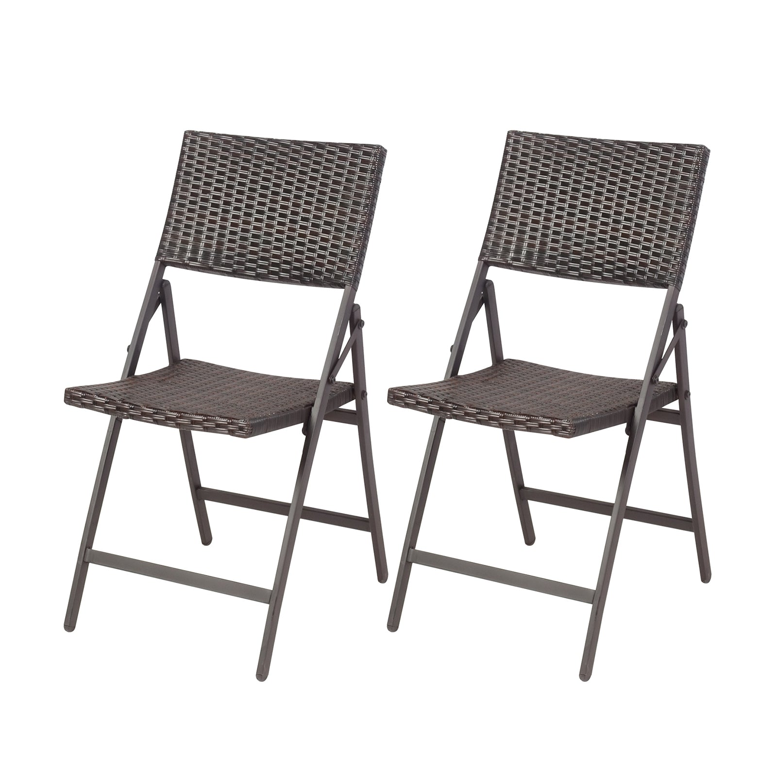 Set of 2 Folding Patio Rattan Portable Dining Chairs