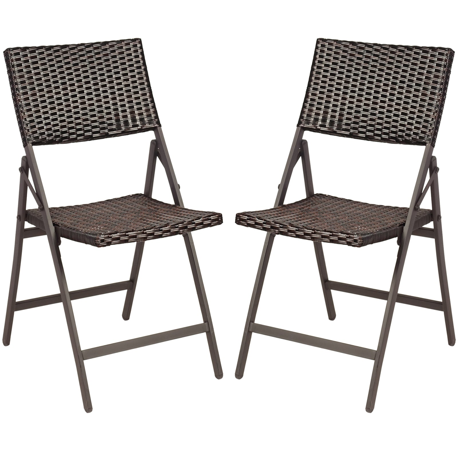 Set of 2 Folding Patio Rattan Portable Dining Chairs