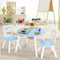 Wood Activity Kids Table and Chair Set with Center Mesh Storage for Snack Time and Homework-Blue