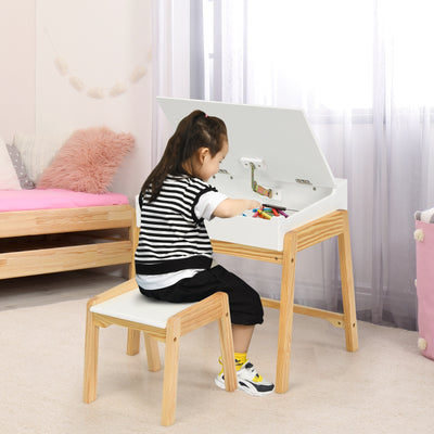 Children Activity Art Study Desk and Chair Set with Large Storage Space for Kids Homeschooling-WhiteÂ 