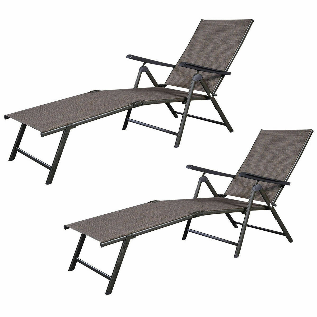 2 Pieces Patio Furniture Adjustable Pool Chaise Lounge Chair Outdoor Recliner