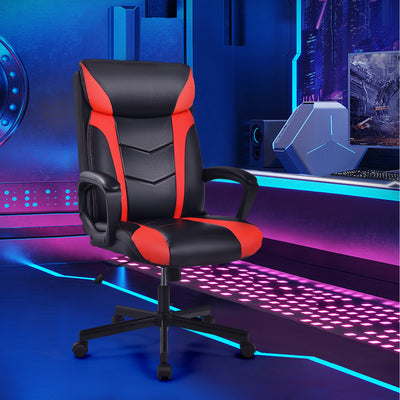 Swivel PU Leather Office Gaming Chair with Padded Armrest-RedÂ 