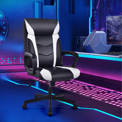 Swivel PU Leather Office Gaming Chair with Padded Armrest-WhiteÂ 