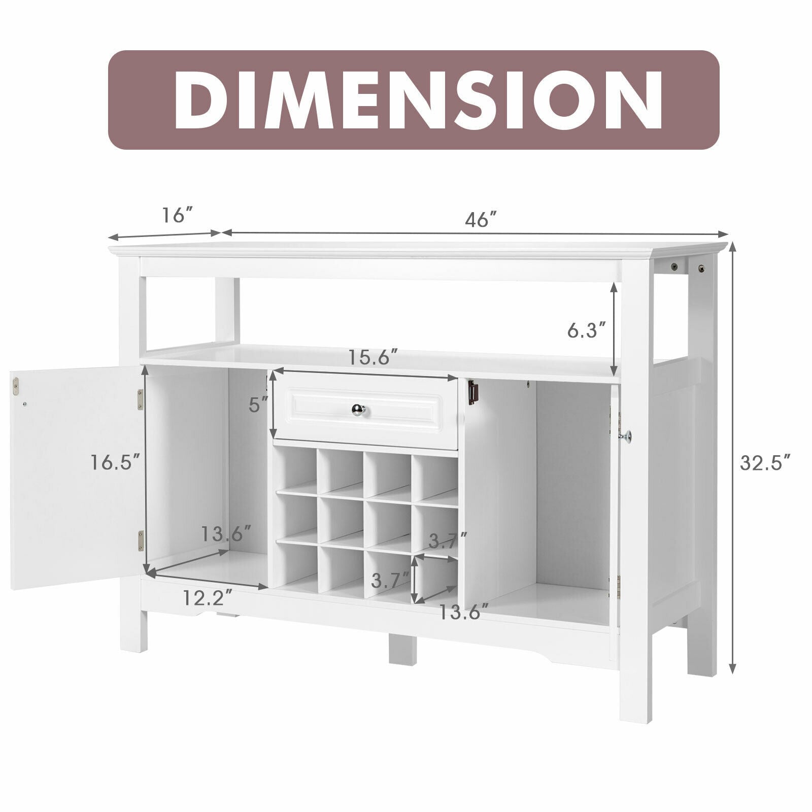 Elegant Classical Multifunctional Wooden Wine Cabinet Table White