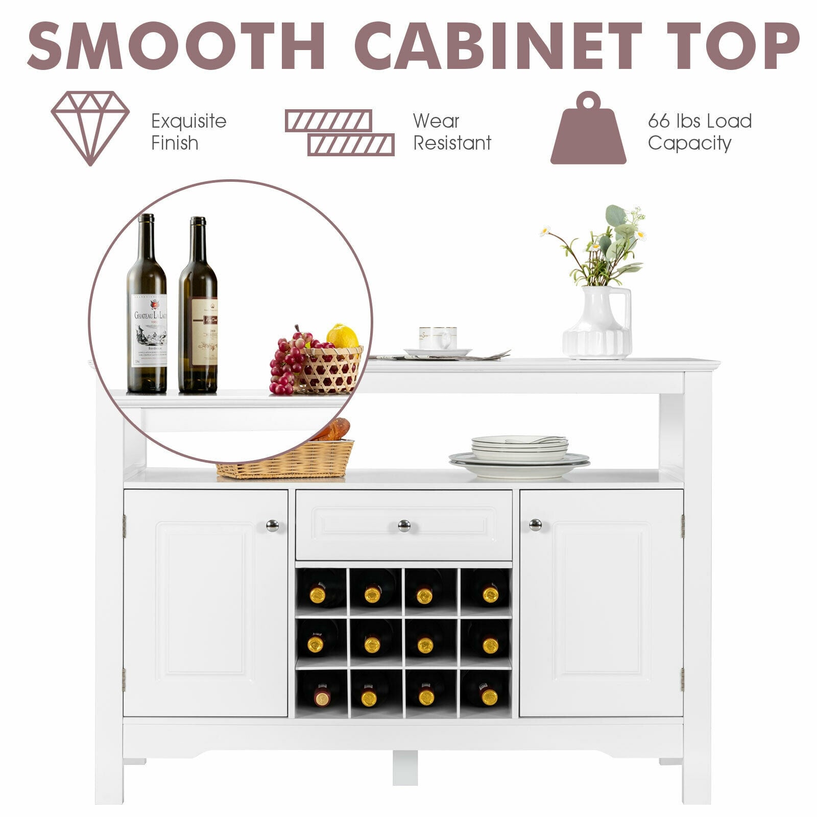 Elegant Classical Multifunctional Wooden Wine Cabinet Table White